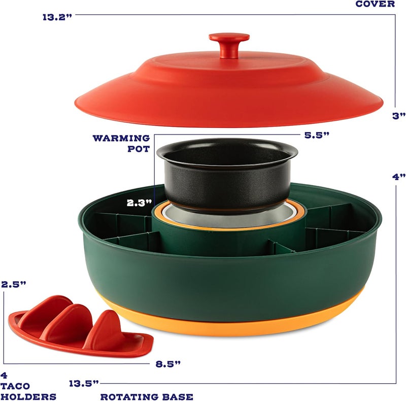 Kusini Taco Tuesday Kit - Taco Bar Serving Set for a Party - 30oz Heated Pot, 4 Taco Holders, & Detachable Lazy Susan Tray - Taco Night Fiesta – Unique Couple & Housewarming Gift Set Ideas - Image 2