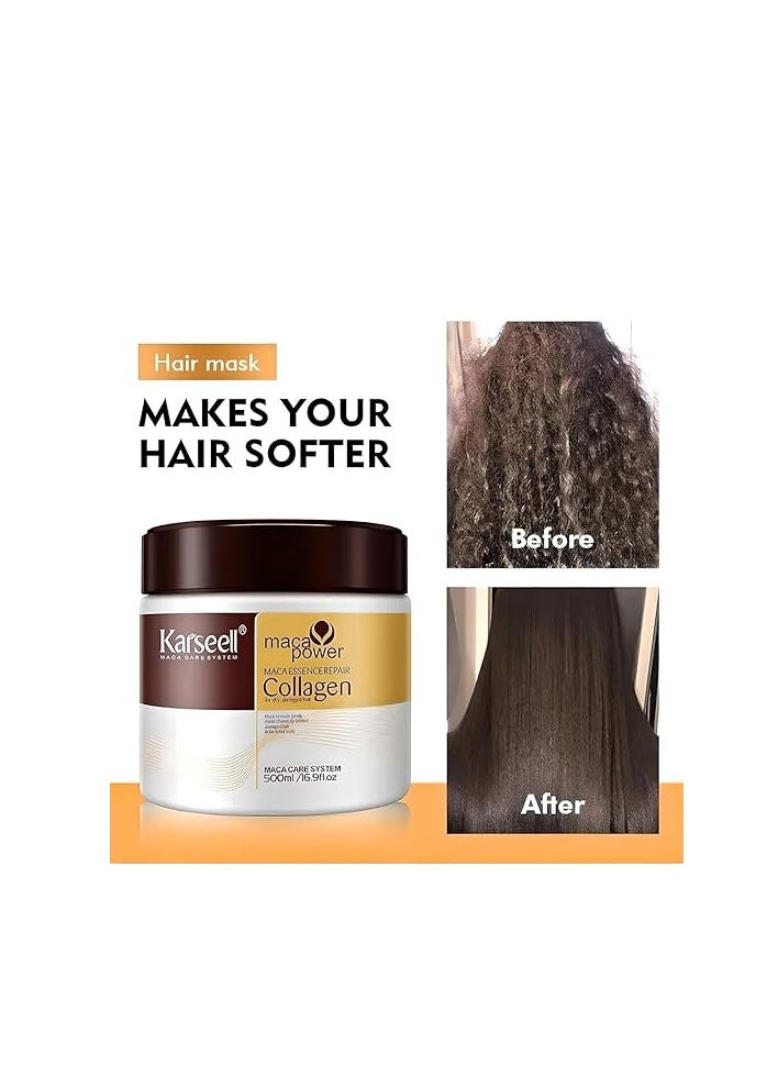 Karseell Karseell Collagen Hair Treatment Deep Repair Conditioning Argan Oil Collagen Hair Mask Essence for Dry Damaged Hair All Hair Types 16.90 oz 500ml  - Image 4