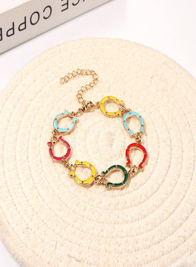 ARATLENCH Derby Bracelet Western Colorful Horseshoe Charm Link Chain Bracelet Race Day Derby Bracelet Jewelry Gift for Women (horseshoe bracelet, 1) - Image 2