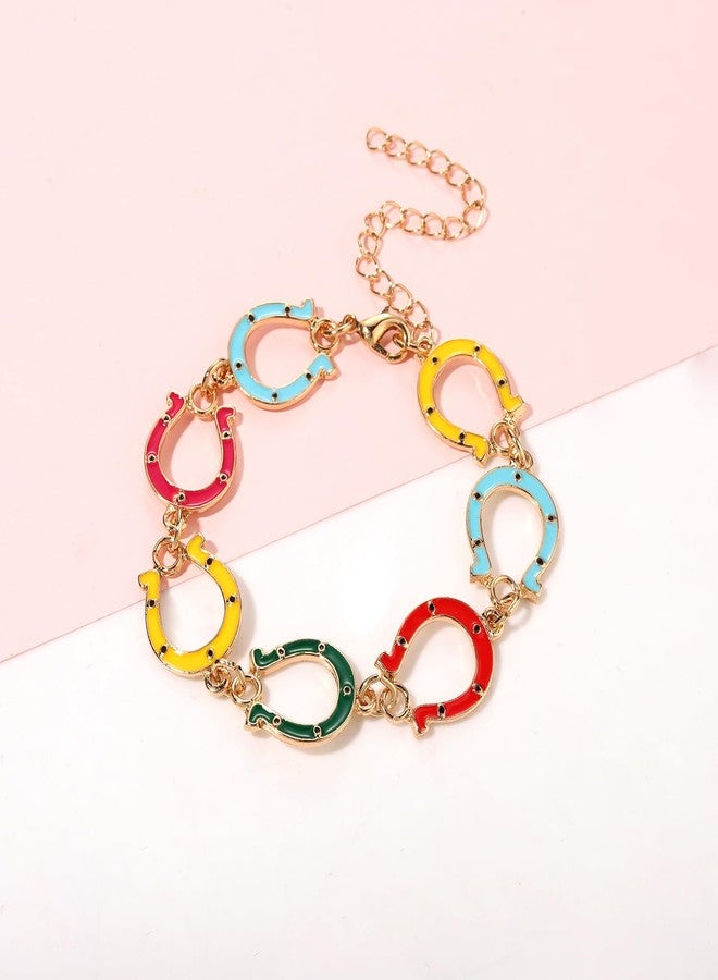 ARATLENCH Derby Bracelet Western Colorful Horseshoe Charm Link Chain Bracelet Race Day Derby Bracelet Jewelry Gift for Women (horseshoe bracelet, 1) - Image 4