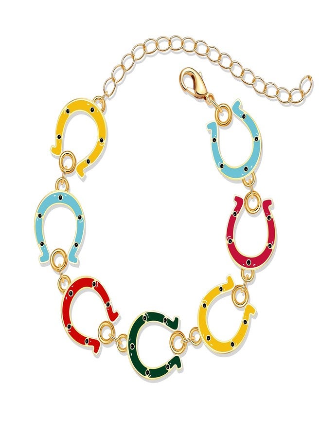 ARATLENCH Derby Bracelet Western Colorful Horseshoe Charm Link Chain Bracelet Race Day Derby Bracelet Jewelry Gift for Women (horseshoe bracelet, 1) - Image 1