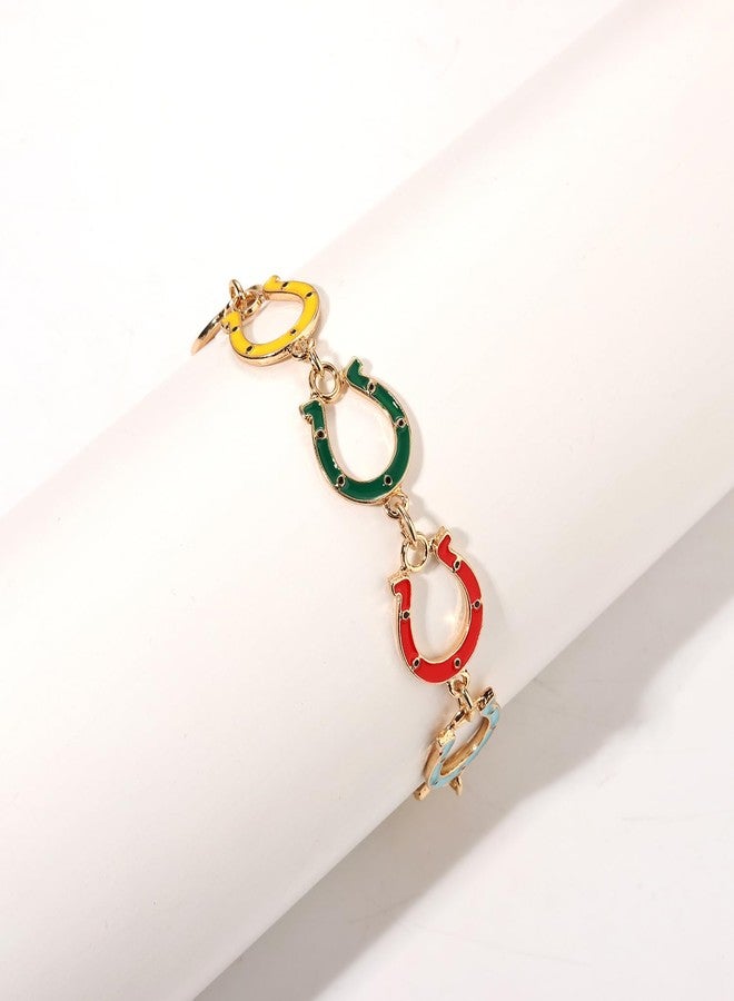ARATLENCH Derby Bracelet Western Colorful Horseshoe Charm Link Chain Bracelet Race Day Derby Bracelet Jewelry Gift for Women (horseshoe bracelet, 1) - Image 3
