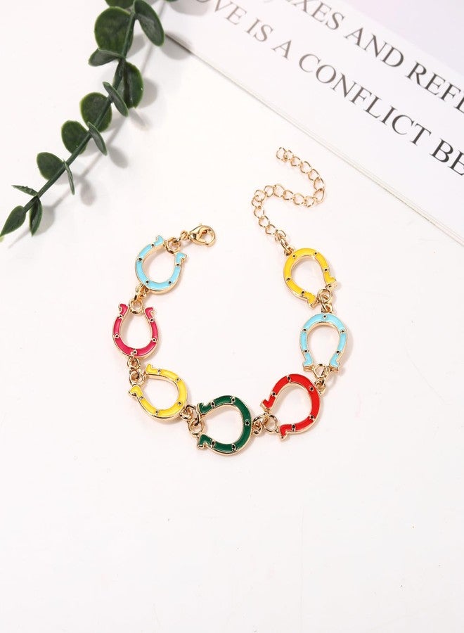 ARATLENCH Derby Bracelet Western Colorful Horseshoe Charm Link Chain Bracelet Race Day Derby Bracelet Jewelry Gift for Women (horseshoe bracelet, 1) - Image 5