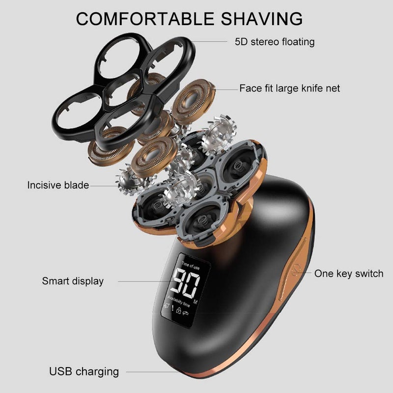 woobles 5 in 1 Electric Shaver for Men, Waterproof Hair Clipper Nose Hair Trimmer Face Cleansing Machine with 4 Funtion Heads Quick Grooming for Bald Look (USB Rechargeable)- - Image 5