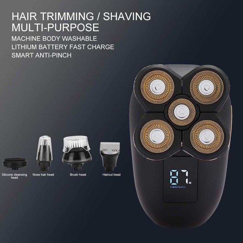woobles 5 in 1 Electric Shaver for Men, Waterproof Hair Clipper Nose Hair Trimmer Face Cleansing Machine with 4 Funtion Heads Quick Grooming for Bald Look (USB Rechargeable)- - Image 2