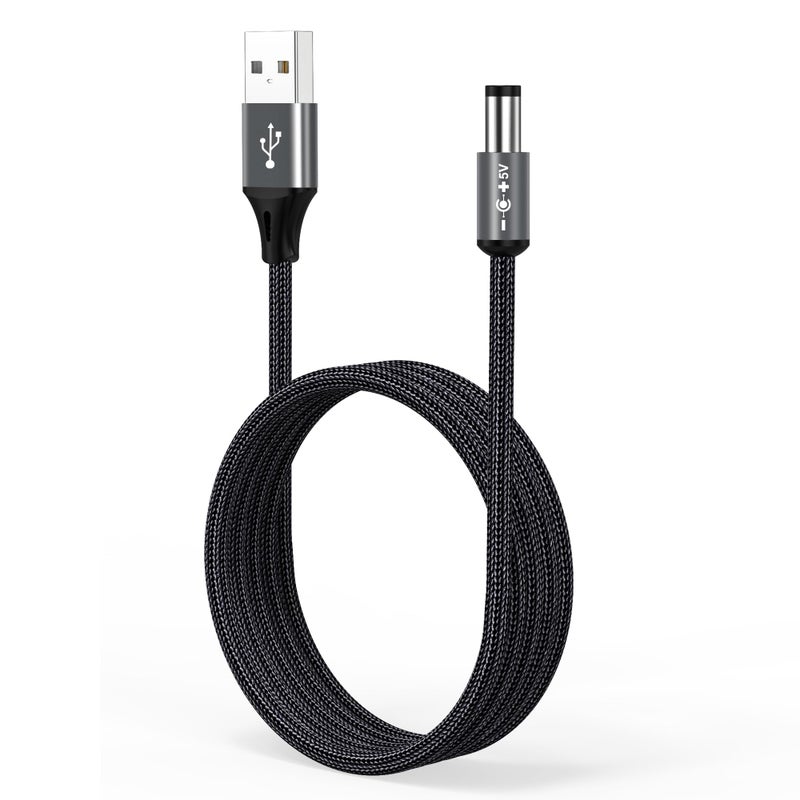 AGVEE 10ft USB to DC 5V Power Cord 5521(5.5x2.1mm) | Braided Nylon & Aluminum Shell | Fast & Durable Charging for CCTV Cameras, Routers, LED Strips, Dark Gray - Image 1