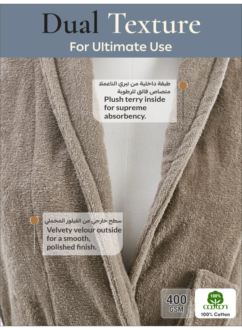 Donetella L-XL Unisex 100% Cotton Velour Bathrobe Large & Extra Large Size, 400 GSM, Luxurious & Absorbent, Soft Velvet Feel, Ankle-Length with Shawl Collar & Pockets  | Best Price UAE