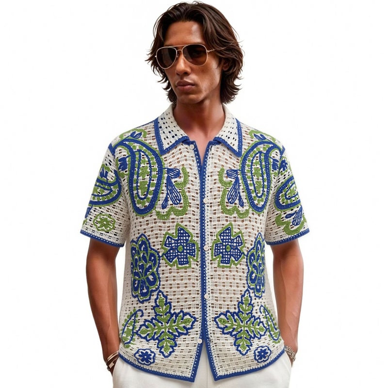 Men's Summer Hollow Knit Short Sleeve Polo Shirt - Image 1