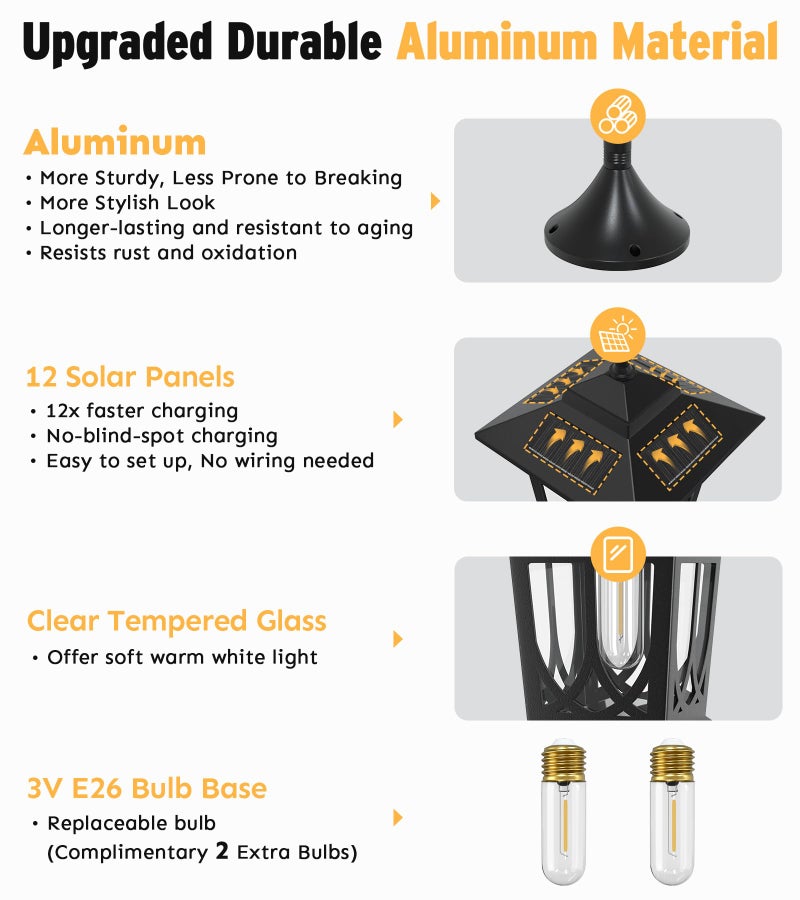 Joyoowild 73" Aluminum Solar Lamp Post Light, 3-Head Solar Light Posts for Outside Waterproof, 90Lm Outdoor Lamps for Patio, Backyard, Front Porch Decor, Warm White, Replaceable Bulb - Image 2