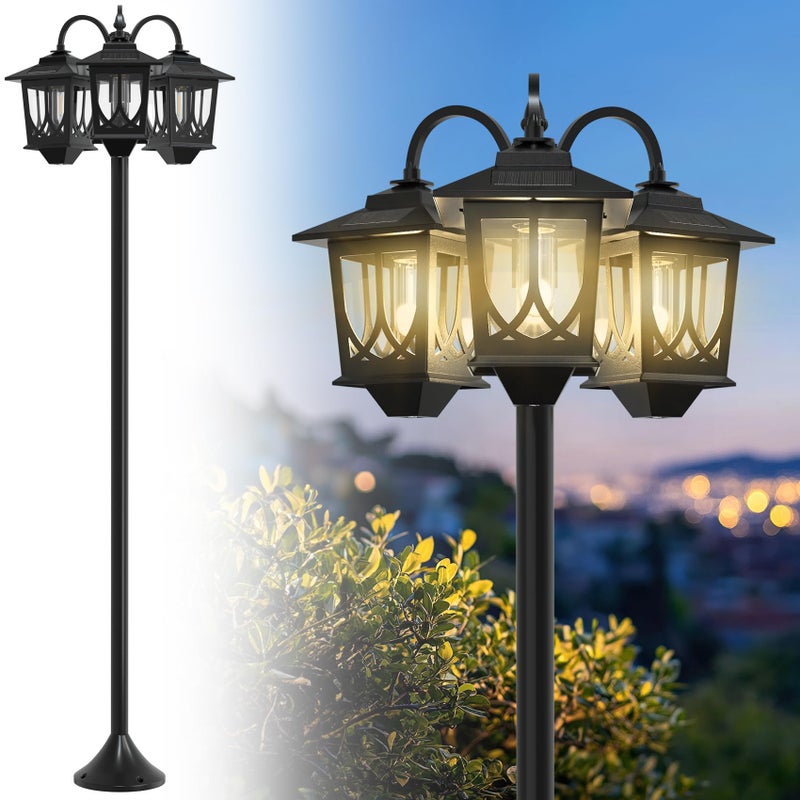 Joyoowild 73" Aluminum Solar Lamp Post Light, 3-Head Solar Light Posts for Outside Waterproof, 90Lm Outdoor Lamps for Patio, Backyard, Front Porch Decor, Warm White, Replaceable Bulb - Image 1