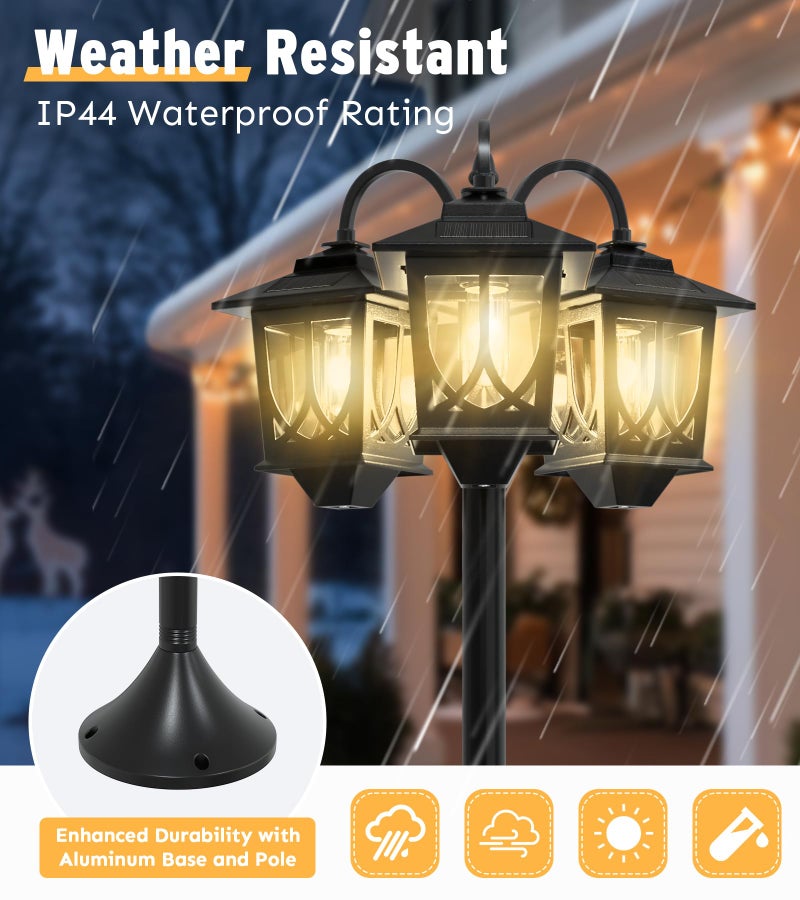 Joyoowild 73" Aluminum Solar Lamp Post Light, 3-Head Solar Light Posts for Outside Waterproof, 90Lm Outdoor Lamps for Patio, Backyard, Front Porch Decor, Warm White, Replaceable Bulb - Image 4