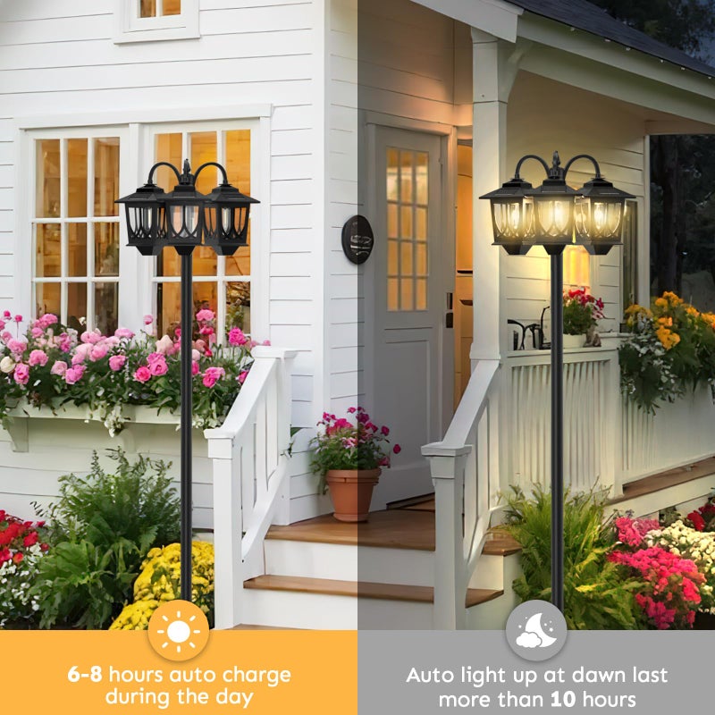 Joyoowild 73" Aluminum Solar Lamp Post Light, 3-Head Solar Light Posts for Outside Waterproof, 90Lm Outdoor Lamps for Patio, Backyard, Front Porch Decor, Warm White, Replaceable Bulb - Image 3