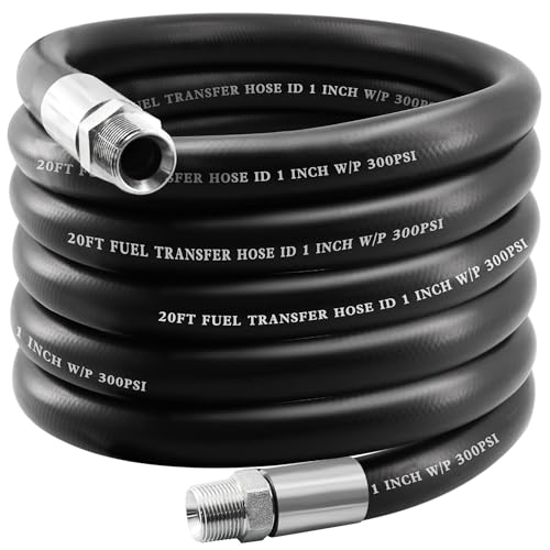 Jeemiter 1 Inch x 20 Feet Industrial Fuel Transfer Hose - with 1" NPT Fittings for Gasoline, Diesel, Kerosene, Biodiesel - High Flow for Agriculture, Fleet, Marine Fueling - Image 1