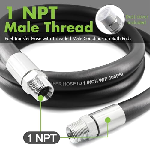Jeemiter 1 Inch x 20 Feet Industrial Fuel Transfer Hose - with 1" NPT Fittings for Gasoline, Diesel, Kerosene, Biodiesel - High Flow for Agriculture, Fleet, Marine Fueling - Image 2