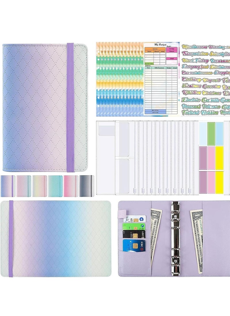 SYOSI - A6 Gradient Color PU Budget Binder Set Money Saving Wallet Ring with Cash Envelopes Sheets and Label Stickers Planner Organizer Ideal for Travel or Work - Image 1