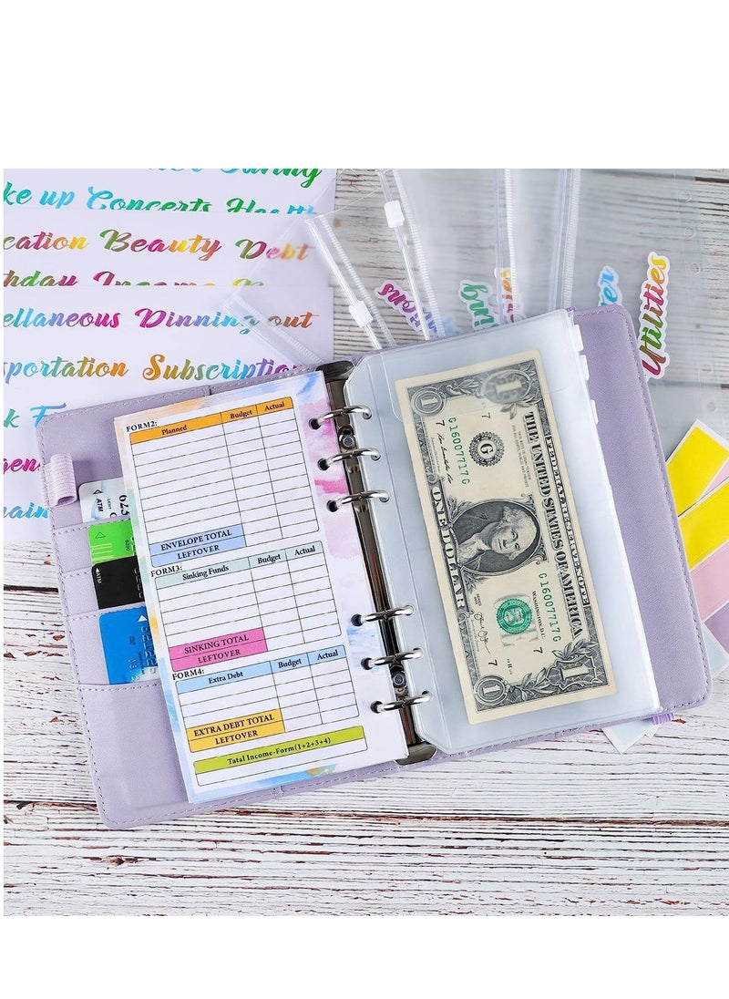 SYOSI - A6 Gradient Color PU Budget Binder Set Money Saving Wallet Ring with Cash Envelopes Sheets and Label Stickers Planner Organizer Ideal for Travel or Work - Image 1