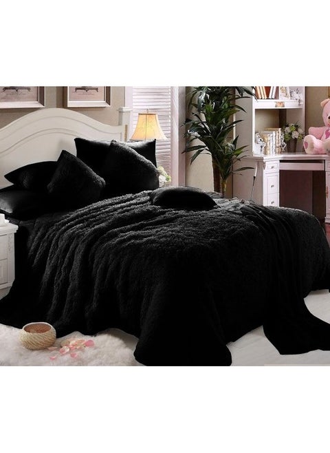 COMFY 6 PC KING SIZE FAUX FUR BLACK SOFT & FLUFFY COMFORTER SET