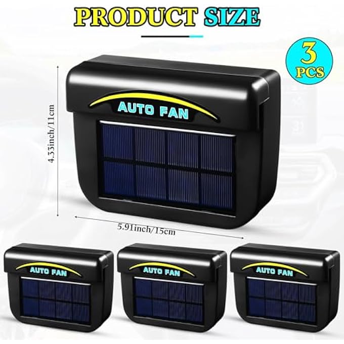 AUTO CARE 3 Pcs Solar Powered Car Ventilator Vehicle Exhaust Fan Solar Powered Fan Car Window Fan Automobile Cool Fan Cooler Ventilation System Radiator for Car Windshield Air Circulation - Image 2
