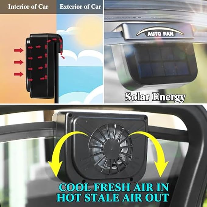 AUTO CARE 3 Pcs Solar Powered Car Ventilator Vehicle Exhaust Fan Solar Powered Fan Car Window Fan Automobile Cool Fan Cooler Ventilation System Radiator for Car Windshield Air Circulation - Image 4