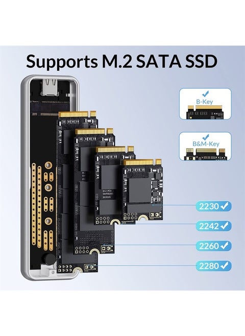 6Gbps M.2 SATA SSD Enclosure Adapter, Triple Heat Dissipation M.2 NGFF Enclosure, USB 3.1 Gen2, Aluminum Case SSD Enclosure for B-Key B&M-Key SSD 2230/2242/2260/2280 (up to 4TB), Sliver
