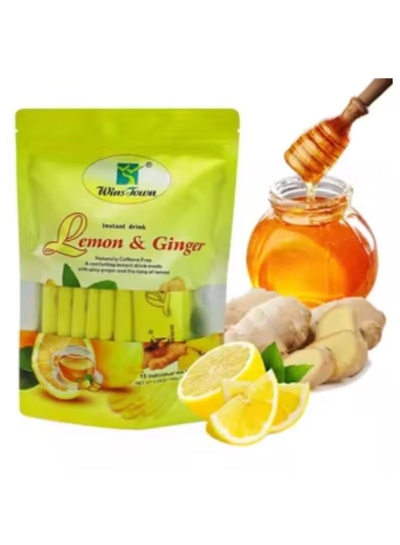 Wins Town Lemon Ginger Tea Bags, Made with spicy ginger and refreshing lemon, Gives you warm care and health support, Dietary Supplement 15 Bags - Image 2