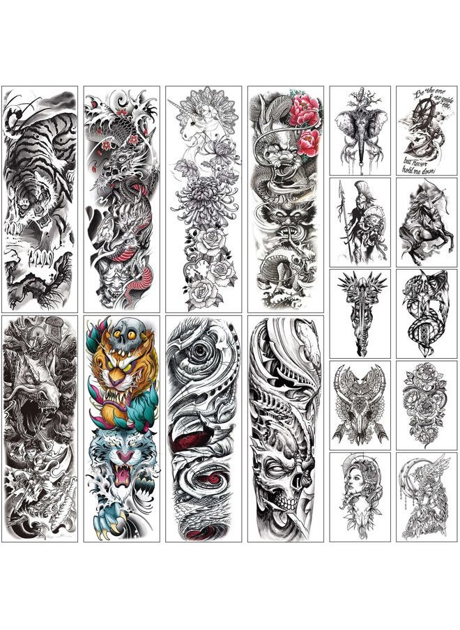 Aresvns - Cool Temporary Tattoos for Men and Women 18sheets, Halloween Full arm temporary tattoo,Waterproof sleeve tattoos and half arm tattoos for adults, - Image 1