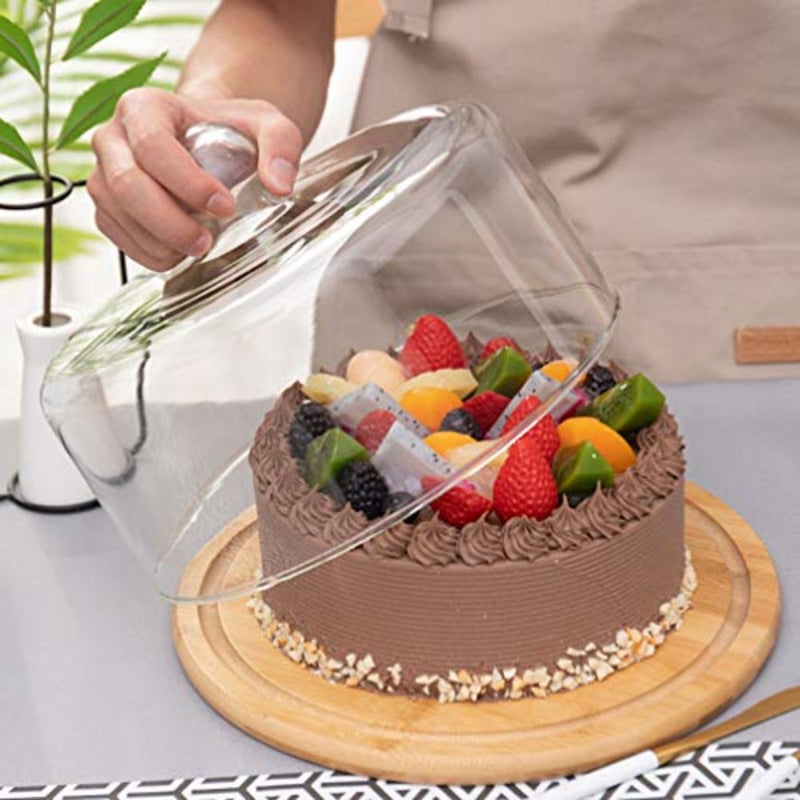حامل كعك زجاجي على شكل قبة يقدم الحلوى طبق قاء زجاجي من خشب الخيزران للوجبات الخفيفة صينية تقديم الكعك مع غطاء غطاء لمطعم حفل الزفاف - Image 3