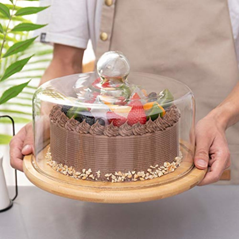 حامل كعك زجاجي على شكل قبة يقدم الحلوى طبق قاء زجاجي من خشب الخيزران للوجبات الخفيفة صينية تقديم الكعك مع غطاء غطاء لمطعم حفل الزفاف - Image 2