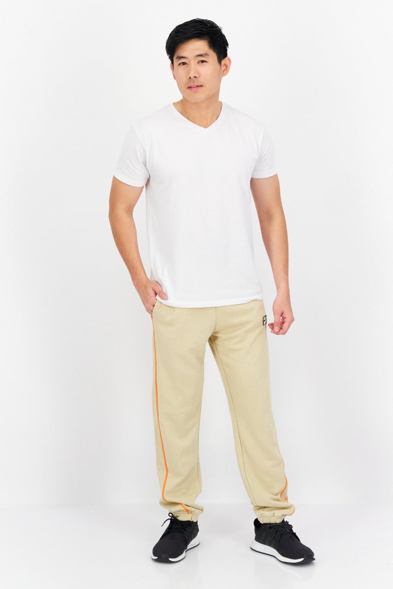 FILA بنطلون رياضي تدريب للرجال بتصميم لوجو بريد، بيج - Image 2