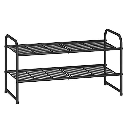 Simple Trending 2Tier Stackable Shoe Rack Metal Shoe Shelf Storage Organizer Black