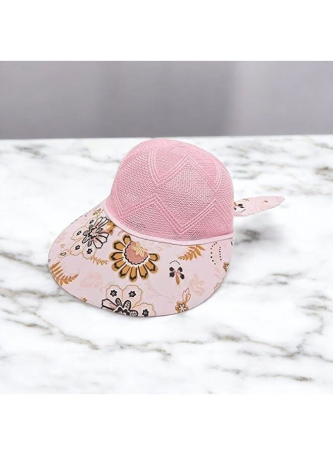Pink Mesh Summer Cap with Floral - Print – Breathable Lightweight Hat with Cute Ear Accent for Sunny Outdoor Adventures-design may vary - Image 2