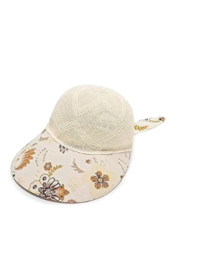 Off-white Cream-colored Mesh Summer Cap with Floral - Print – Breathable Lightweight Hat with Cute Ear Accent for Sunny Outdoor Adventures-design - Image 4