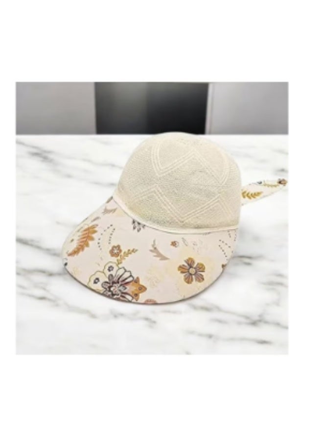Off-white Cream-colored Mesh Summer Cap with Floral - Print – Breathable Lightweight Hat with Cute Ear Accent for Sunny Outdoor Adventures-design - Image 3