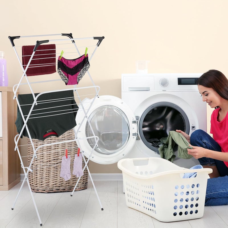 Relaxdays Foldable Clothes Airer, 18 Rails, 136 x 62 x 51 cm, Interior, Metal, Space-Saving Tower Clothes Airer, White - Image 3