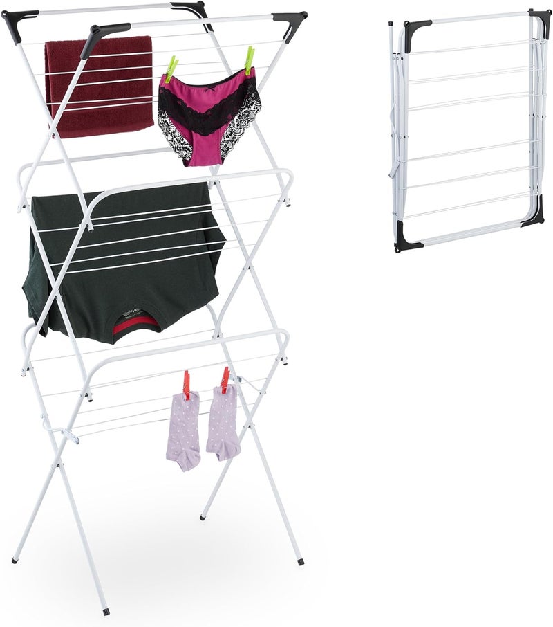 Relaxdays Foldable Clothes Airer, 18 Rails, 136 x 62 x 51 cm, Interior, Metal, Space-Saving Tower Clothes Airer, White - Image 1
