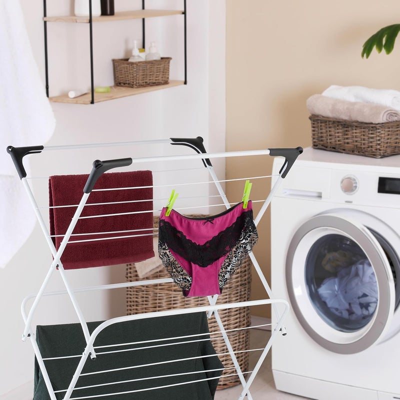 Relaxdays Foldable Clothes Airer, 18 Rails, 136 x 62 x 51 cm, Interior, Metal, Space-Saving Tower Clothes Airer, White - Image 2