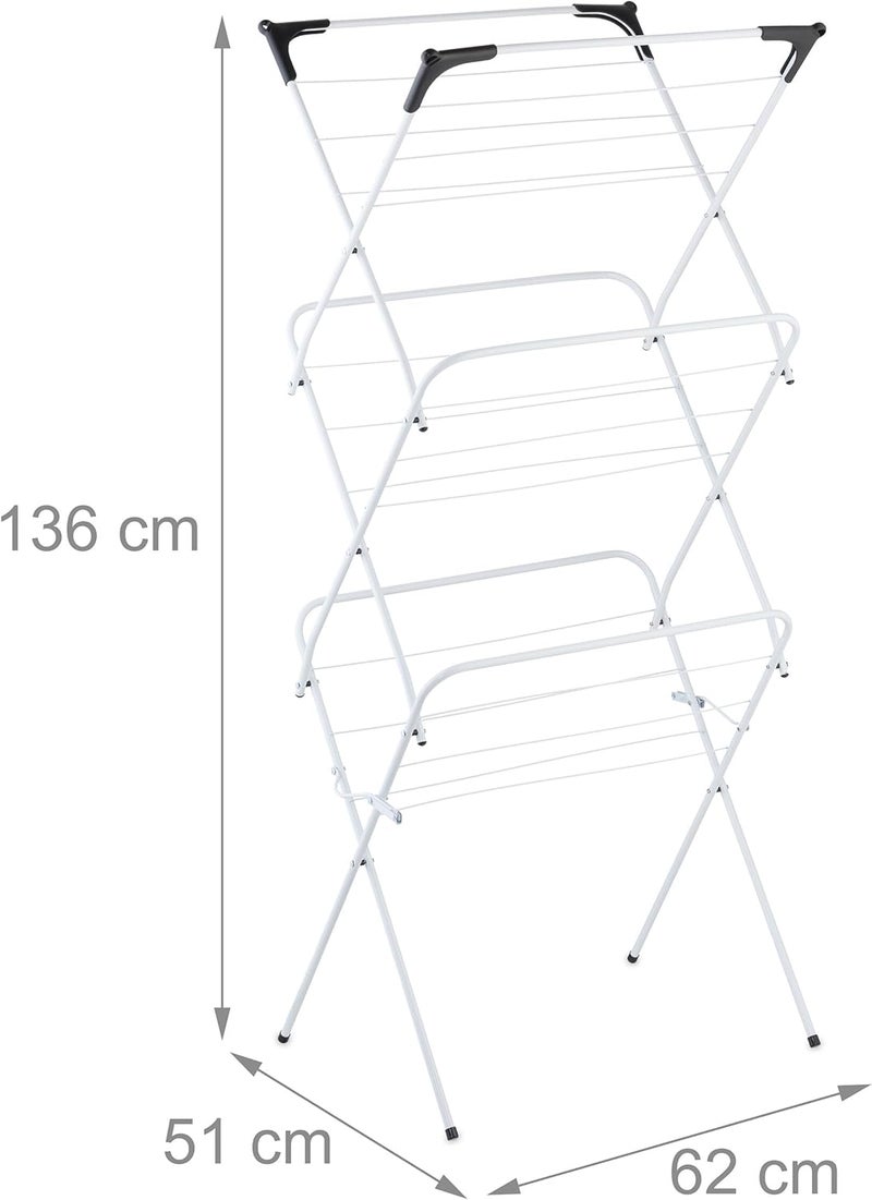 Relaxdays Foldable Clothes Airer, 18 Rails, 136 x 62 x 51 cm, Interior, Metal, Space-Saving Tower Clothes Airer, White - Image 4