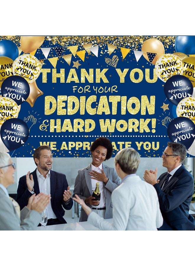 GOLDCROW We Appreciate You Decorations Navy Blue Gold Banner with 18pcs 12" Balloons Thank You Backdrop for Employee Staff Teacher Doctors Nurse Pastor Volunteer Appreciation Week Party Decor - Image 3