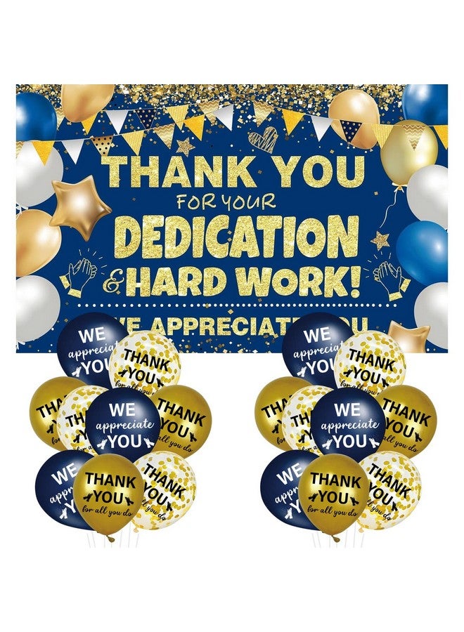 GOLDCROW We Appreciate You Decorations Navy Blue Gold Banner with 18pcs 12" Balloons Thank You Backdrop for Employee Staff Teacher Doctors Nurse Pastor Volunteer Appreciation Week Party Decor - Image 1