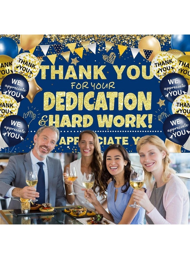 GOLDCROW We Appreciate You Decorations Navy Blue Gold Banner with 18pcs 12" Balloons Thank You Backdrop for Employee Staff Teacher Doctors Nurse Pastor Volunteer Appreciation Week Party Decor - Image 4