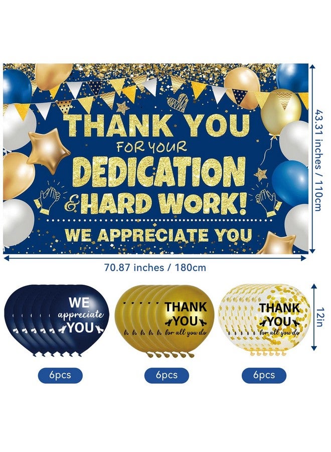 GOLDCROW We Appreciate You Decorations Navy Blue Gold Banner with 18pcs 12" Balloons Thank You Backdrop for Employee Staff Teacher Doctors Nurse Pastor Volunteer Appreciation Week Party Decor - Image 2