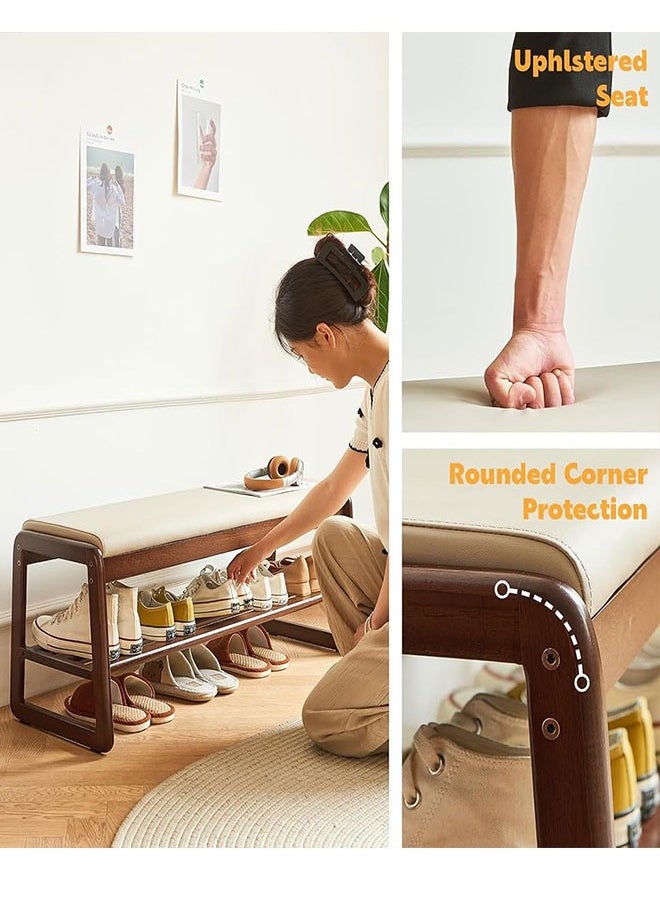 GoldenLike Shoe Bench 2-Tier Shoe Storage Rack Wooden Shoe Cabinet Entryway Bench Shoe Organizer Storage Stool for Entryway Hallway Bedroom Living Room(White+Brown 80cm)  - Image 3