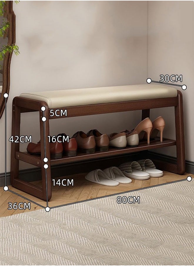 GoldenLike Shoe Bench 2-Tier Shoe Storage Rack Wooden Shoe Cabinet Entryway Bench Shoe Organizer Storage Stool for Entryway Hallway Bedroom Living Room(White+Brown 80cm)  - Image 2