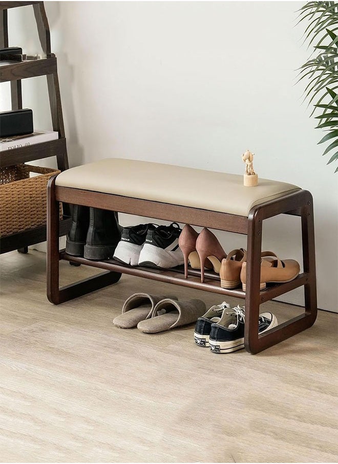 GoldenLike Shoe Bench 2-Tier Shoe Storage Rack Wooden Shoe Cabinet Entryway Bench Shoe Organizer Storage Stool for Entryway Hallway Bedroom Living Room(White+Brown 80cm)  - Image 1