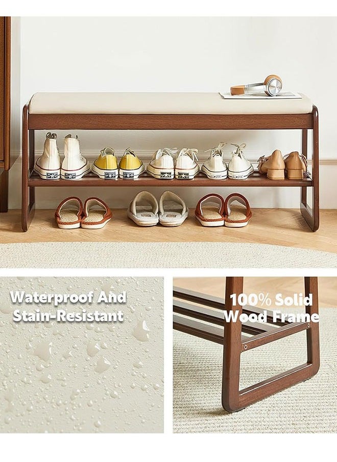 GoldenLike Shoe Bench 2-Tier Shoe Storage Rack Wooden Shoe Cabinet Entryway Bench Shoe Organizer Storage Stool for Entryway Hallway Bedroom Living Room(White+Brown 80cm)  - Image 4