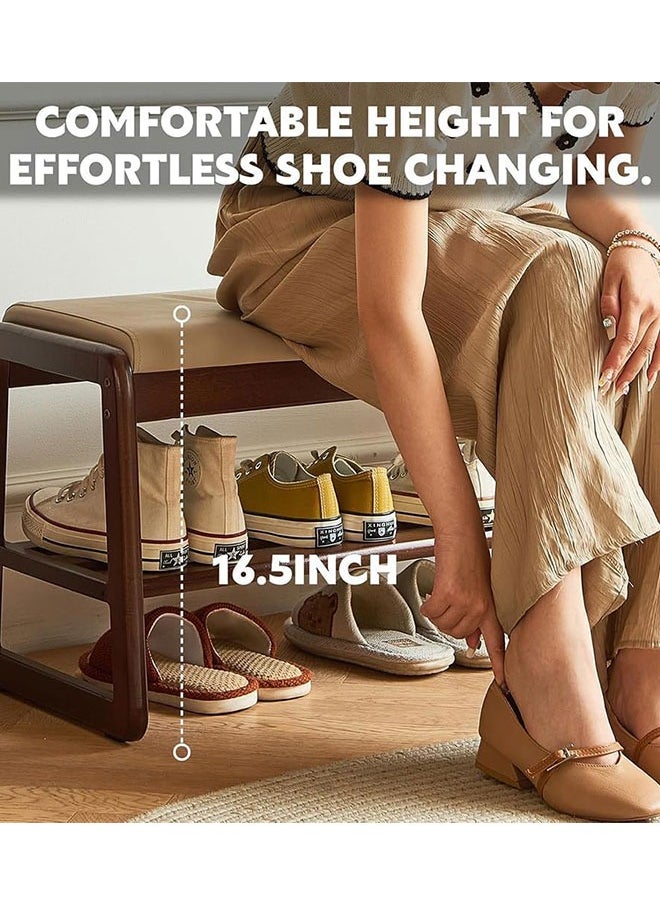 GoldenLike Shoe Bench 2-Tier Shoe Storage Rack Wooden Shoe Cabinet Entryway Bench Shoe Organizer Storage Stool for Entryway Hallway Bedroom Living Room(White+Brown 80cm)  - Image 5