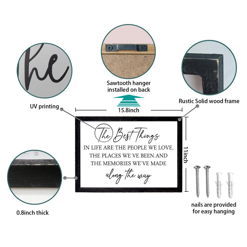 Comurdyo The Best Things in Life Sign 15.7''Ã—11'' Framed Wood Memories Inspirational Quotes Wall Decor Vintage Farmhouse Wedding Gifts Sign Wall Art for family Home Bedroom (Black White) - Image 2