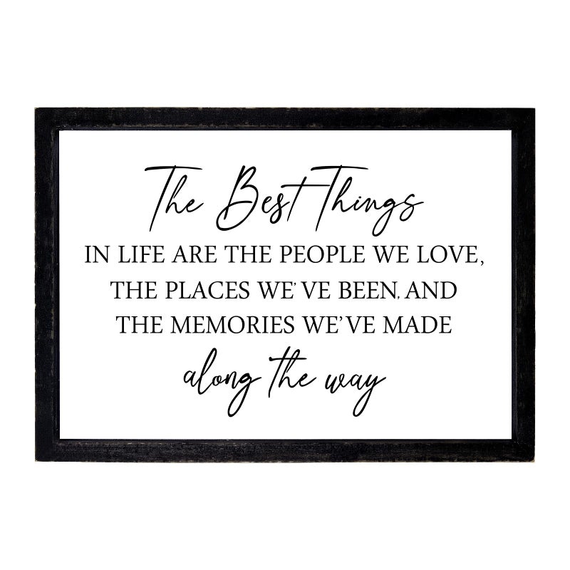 Comurdyo The Best Things in Life Sign 15.7''Ã—11'' Framed Wood Memories Inspirational Quotes Wall Decor Vintage Farmhouse Wedding Gifts Sign Wall Art for family Home Bedroom (Black White) - Image 1