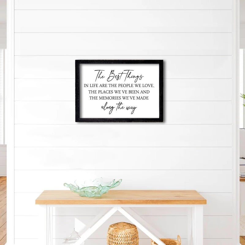 Comurdyo The Best Things in Life Sign 15.7''Ã—11'' Framed Wood Memories Inspirational Quotes Wall Decor Vintage Farmhouse Wedding Gifts Sign Wall Art for family Home Bedroom (Black White) - Image 5