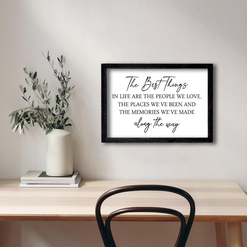 Comurdyo The Best Things in Life Sign 15.7''Ã—11'' Framed Wood Memories Inspirational Quotes Wall Decor Vintage Farmhouse Wedding Gifts Sign Wall Art for family Home Bedroom (Black White) - Image 3